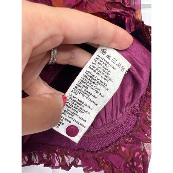 NEW Cleobella Long Sleeve Chiffon Olivia Blouse Botanical Floral Red Size: Small - Picture 5 of 7